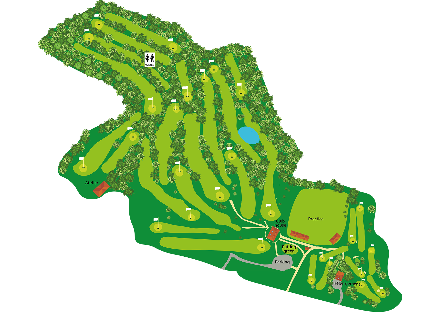 Plan complet du Golf de Jumièges avec la numérotation des parcours